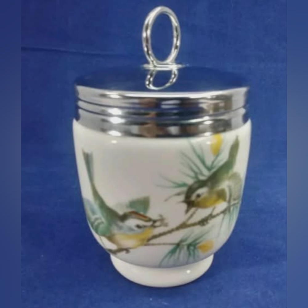 VTG Royal Worcester Egg Coddler - Wren & Finch Bird Pattern - Standard Size